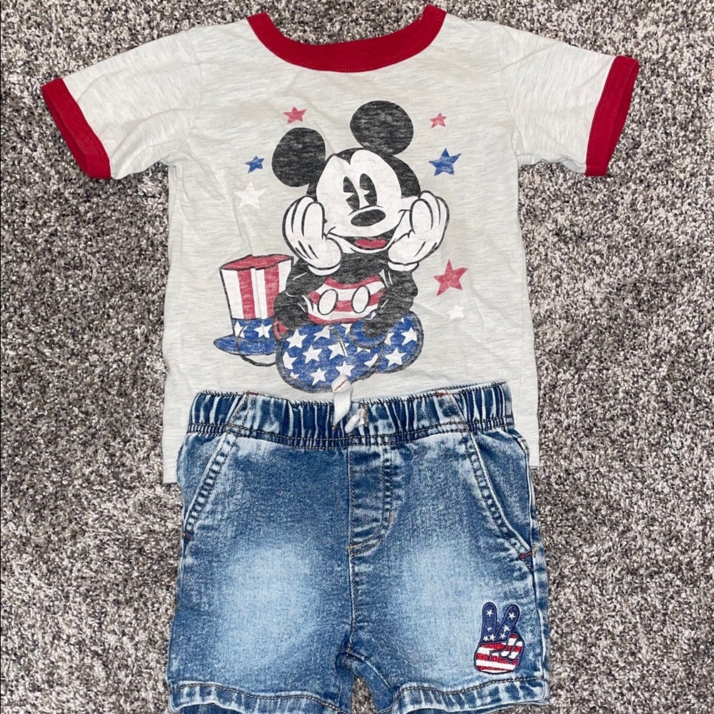 Mickey Mouse USA 🇺🇸 T-Shirt & Denim Shorts Bundle